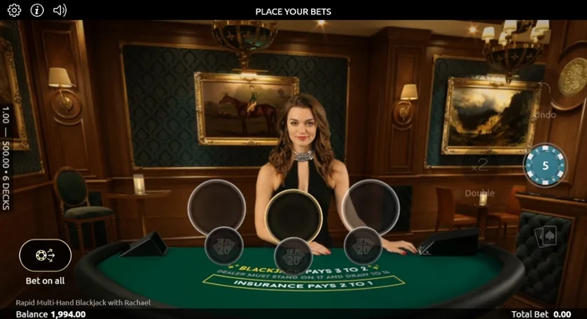 Gameplay Rapid Multihand Blackjack with Rachael