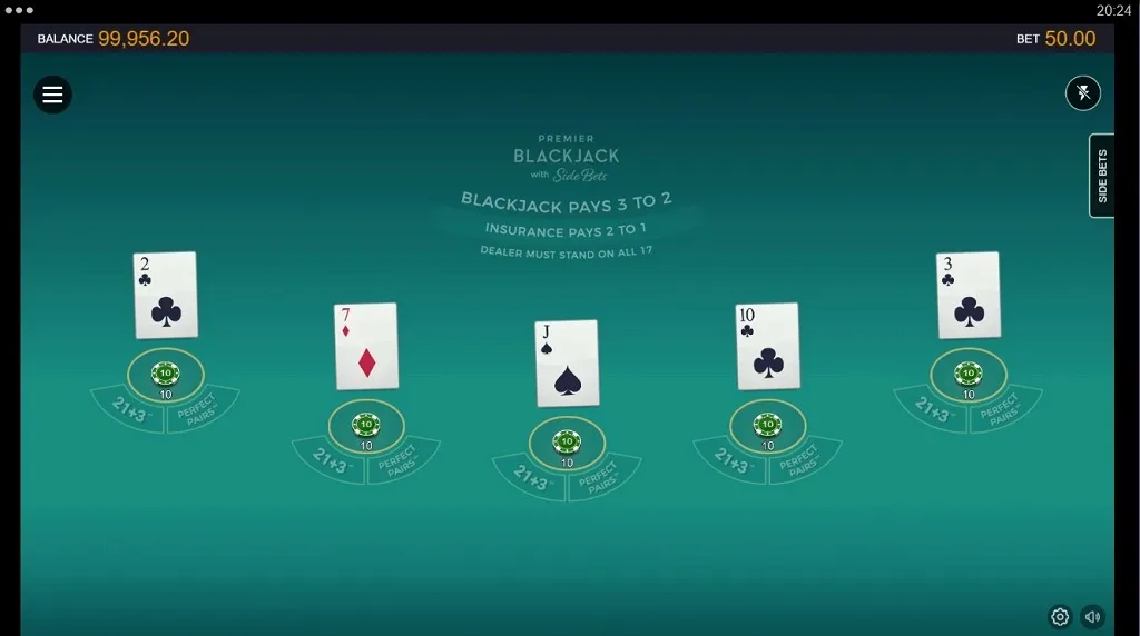 Jeu Premier Blackjack avec mises secondaires