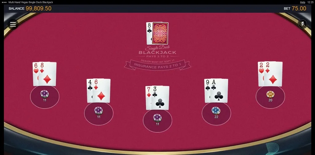 jeu de blackjack à un seul jeu de Vegas